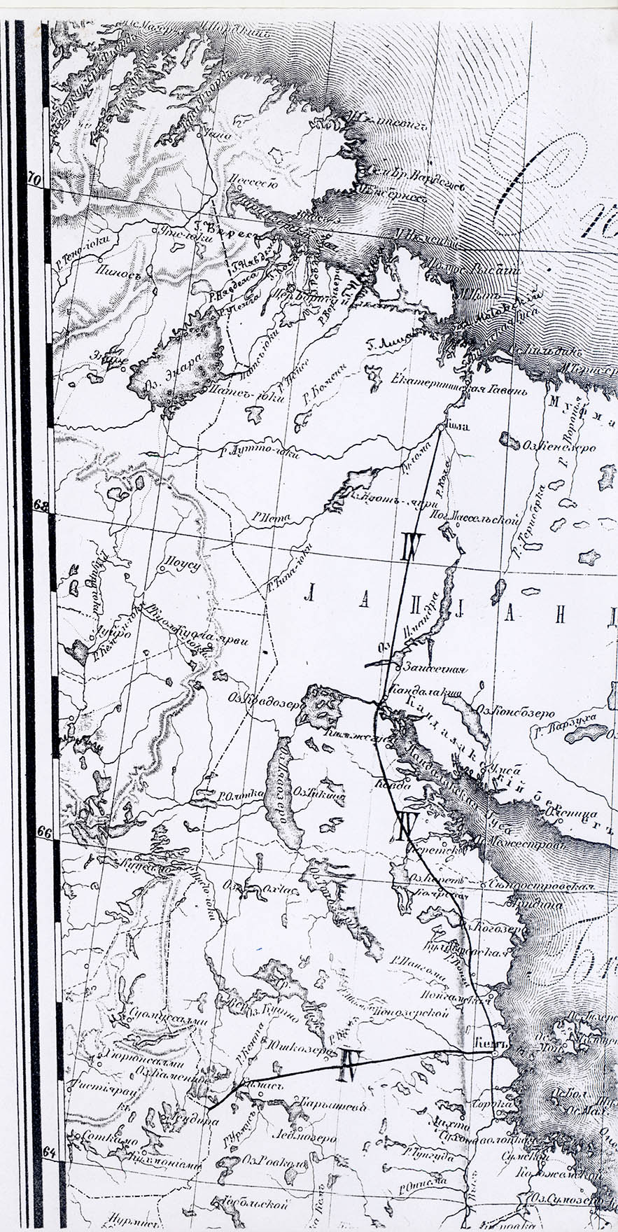 Карта из книги Беседы о Севере России с указанием границы по реке Тана. 1867 г.